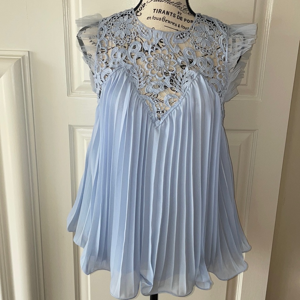 Life of Luxury Pleated Crochet Top Bluebell